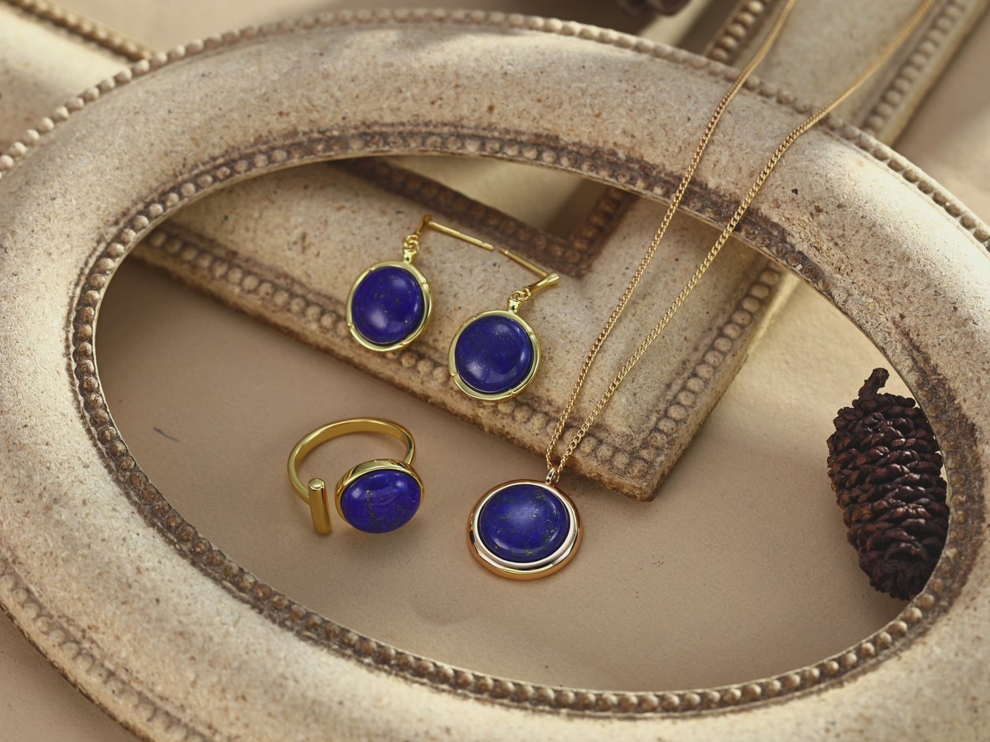 Golden Framed Lapis Pendant in Sterling Silver