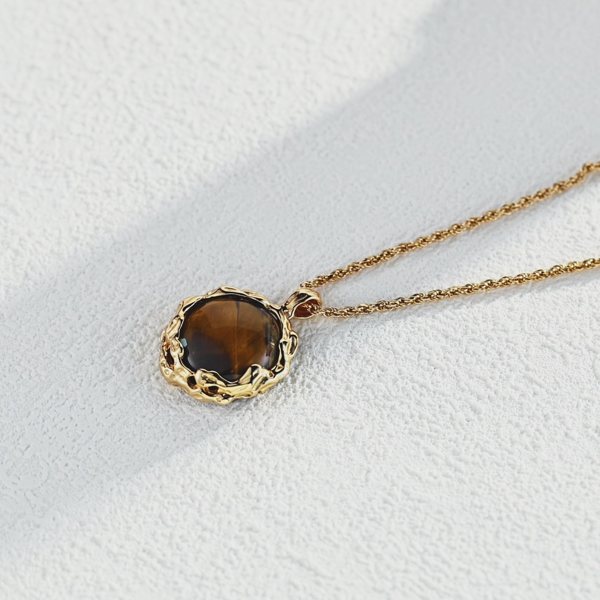 Hand Carved Lava Texture Tiger Eye Pendant Necklace