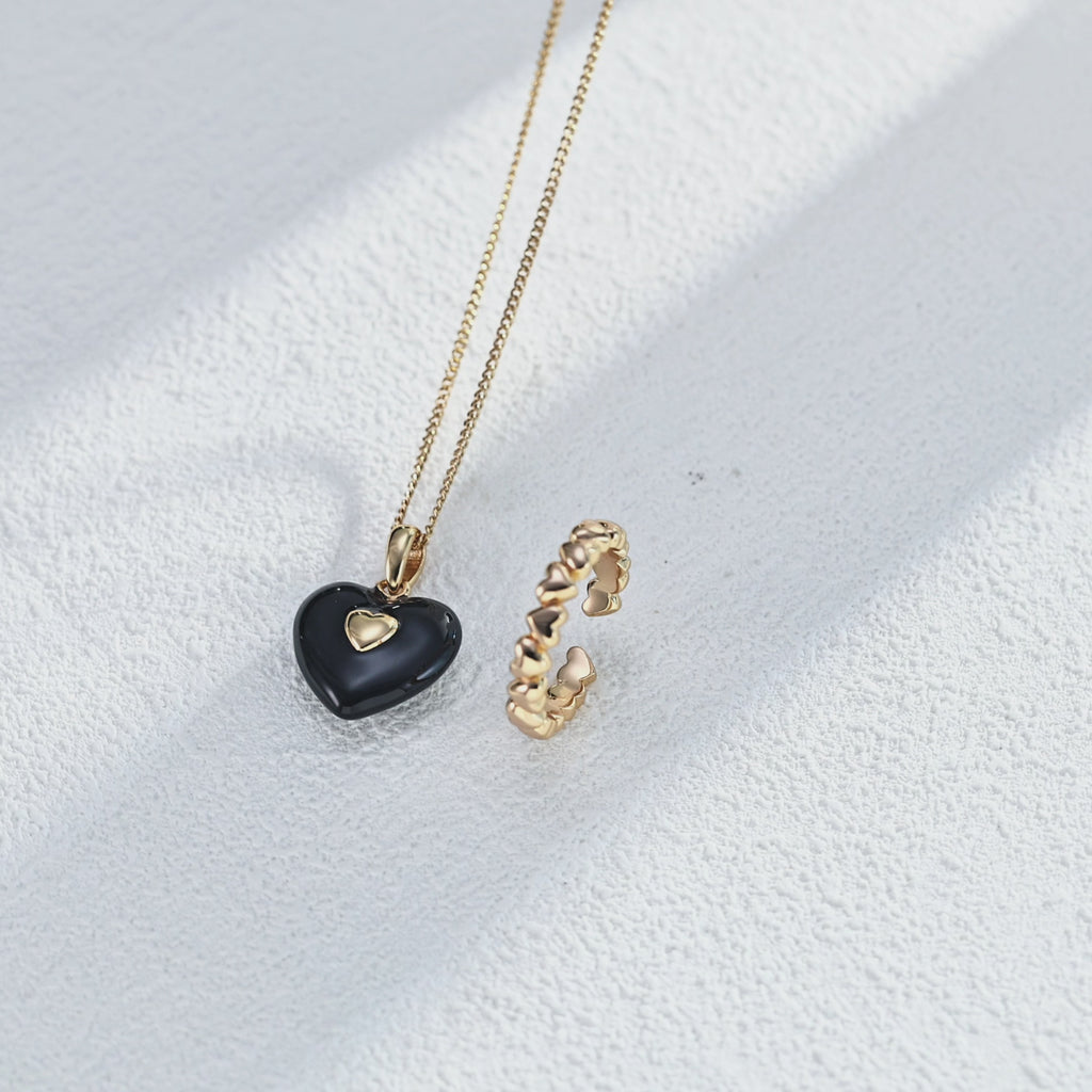 Black Enamel Heart Necklace