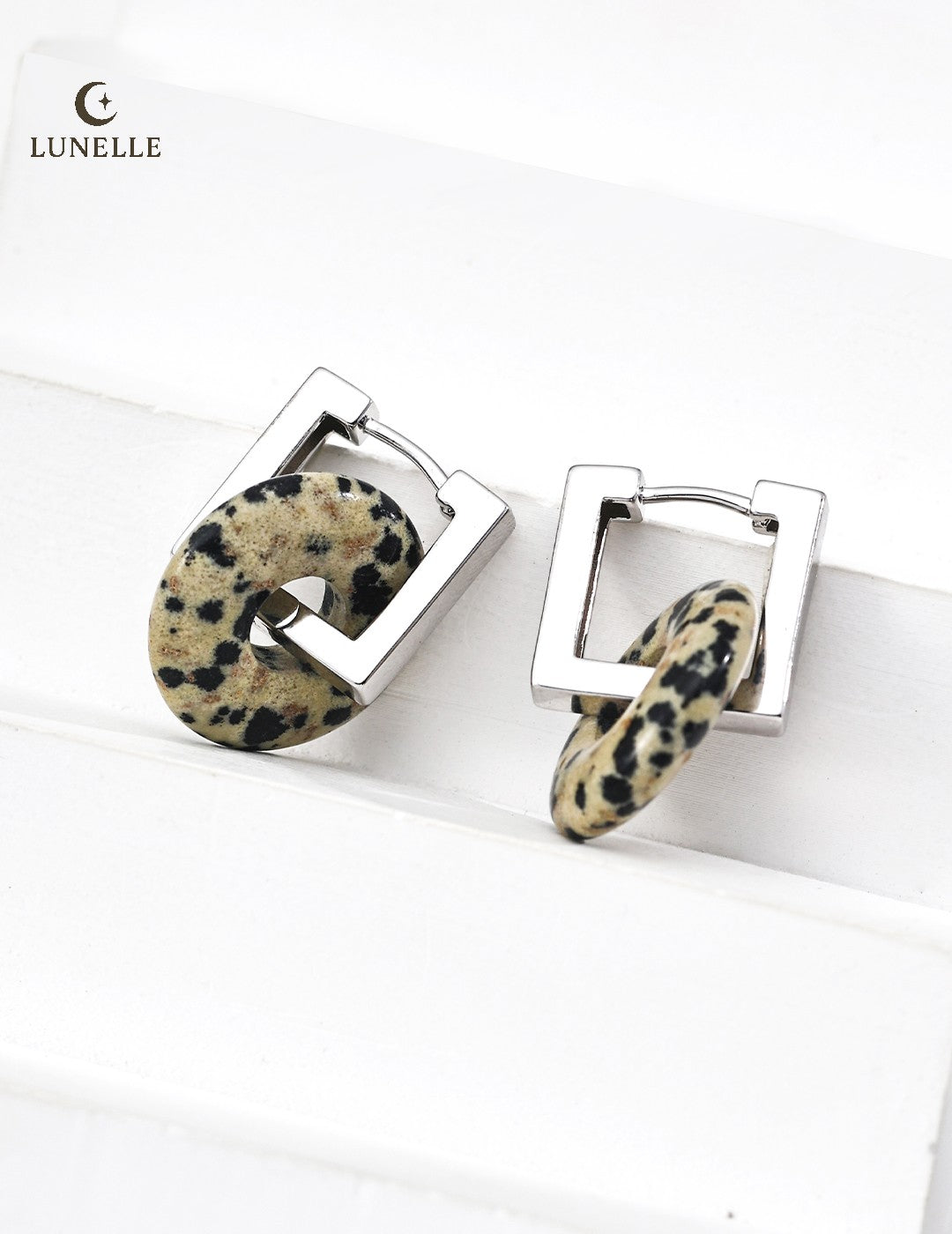 Spotted Stone Hoop Earrings