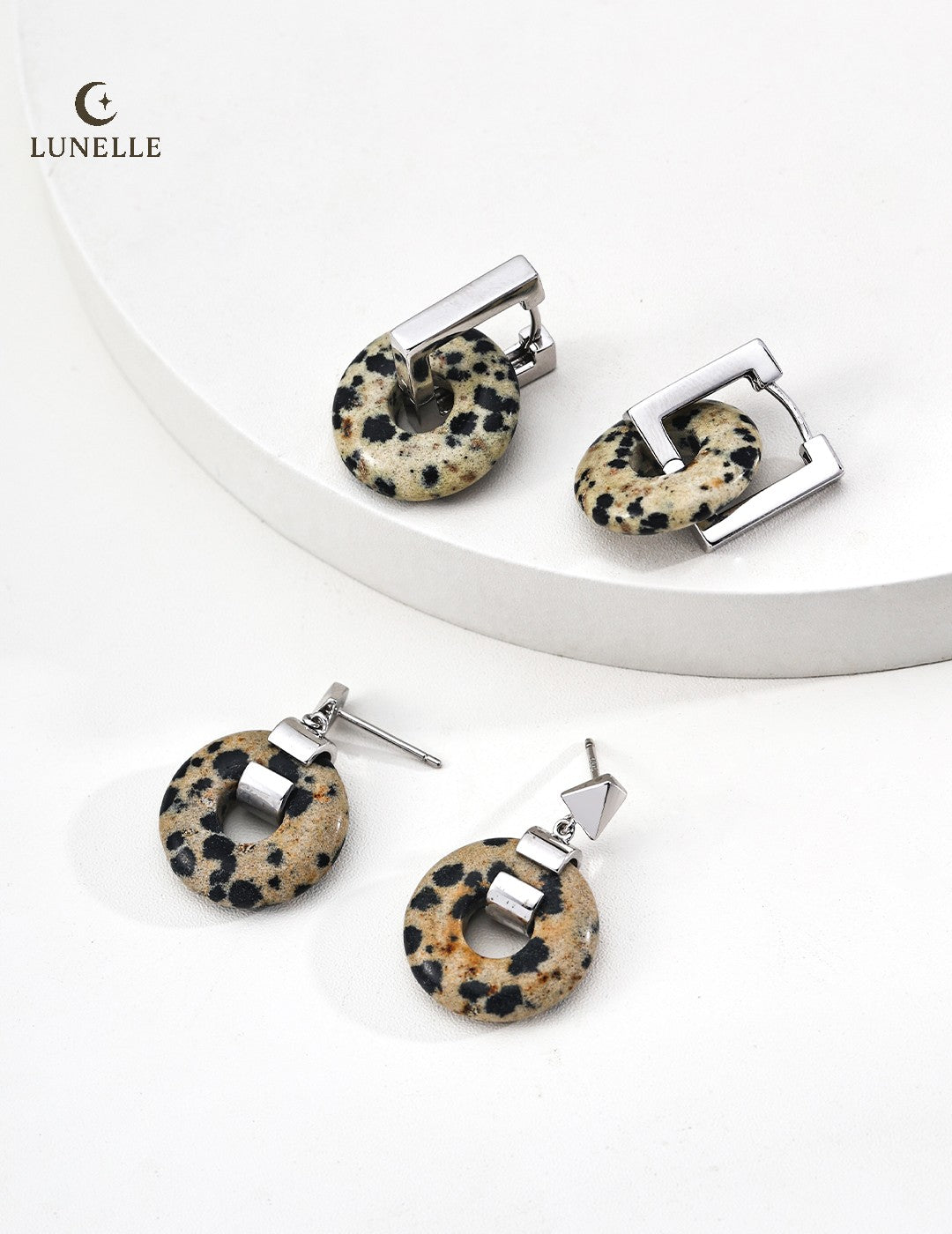 Spotted Stone Hoop Earrings