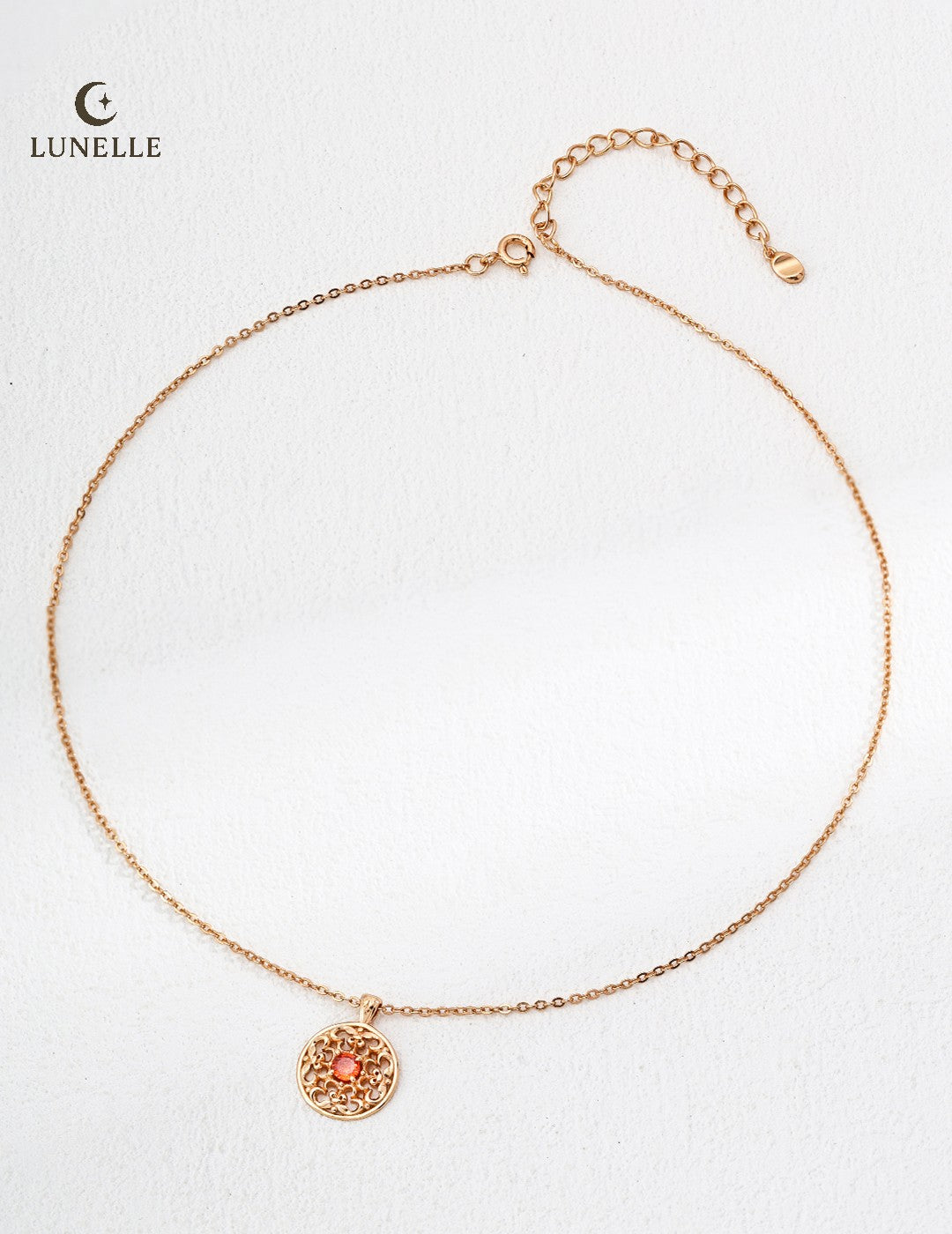 Sterling Silver Red Zircon Necklace
