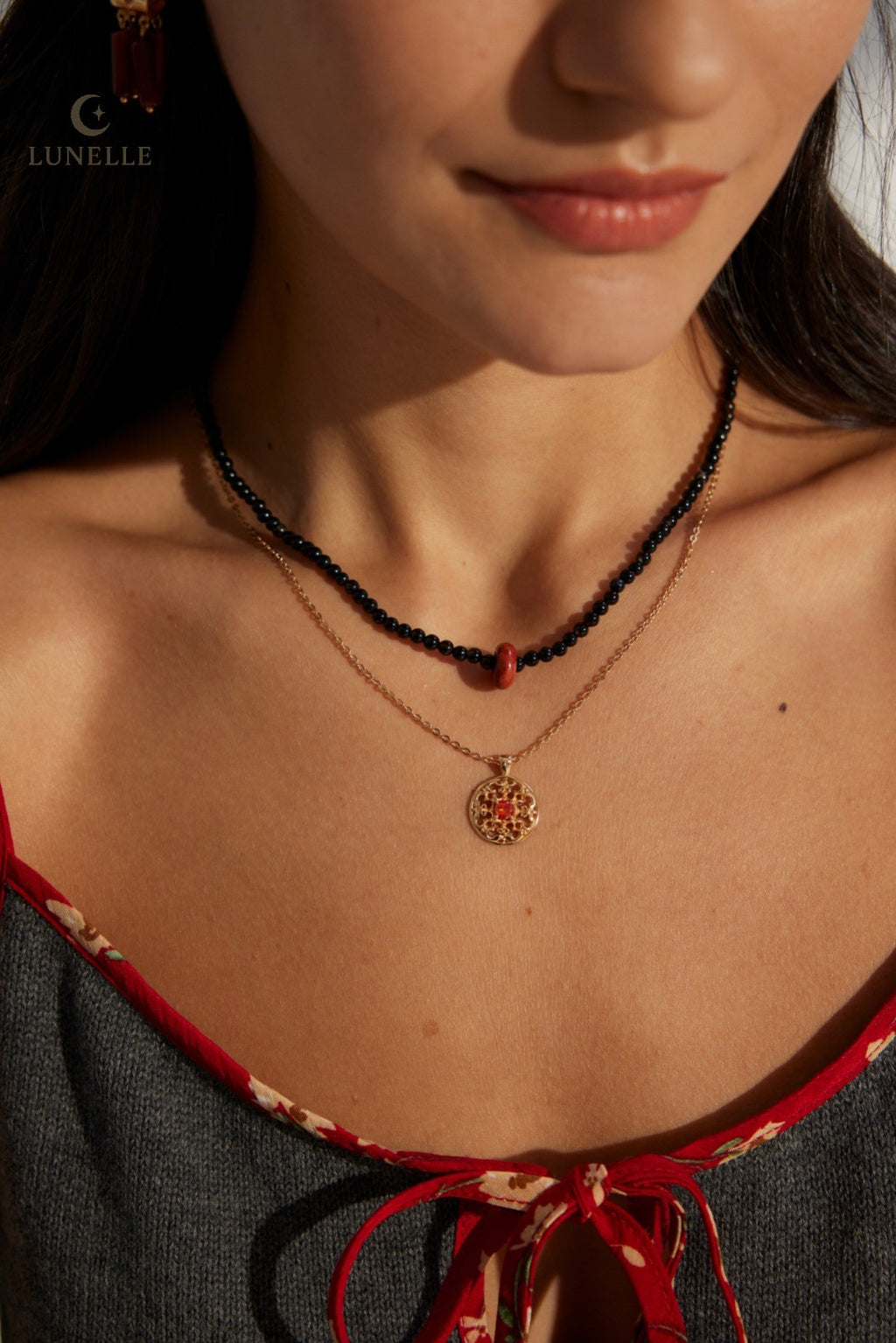 Sterling Silver Red Zircon Necklace