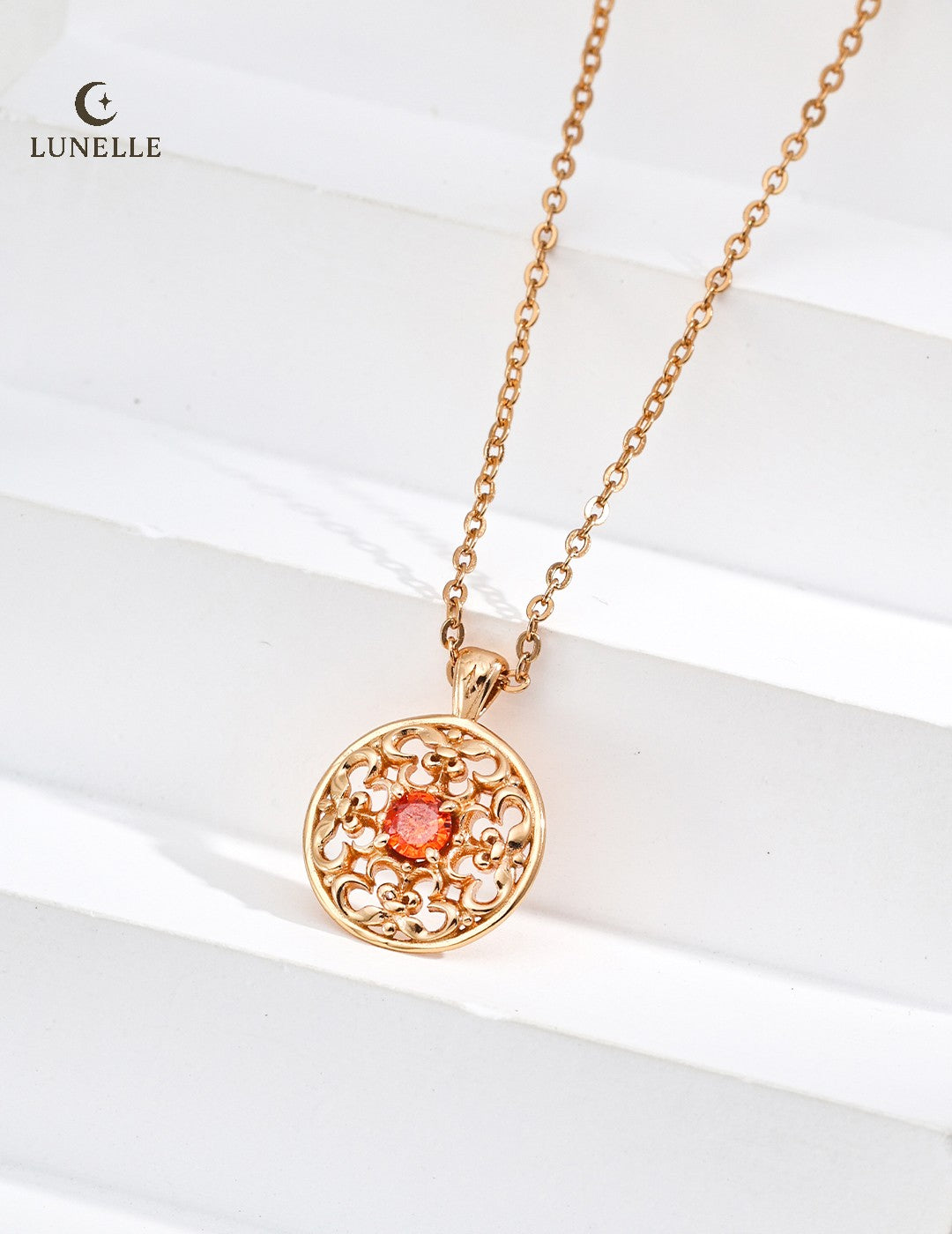 Sterling Silver Red Zircon Necklace