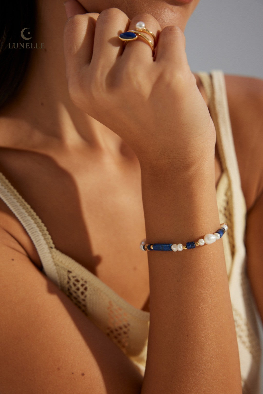 Lapis Pearl Silver Bracelet