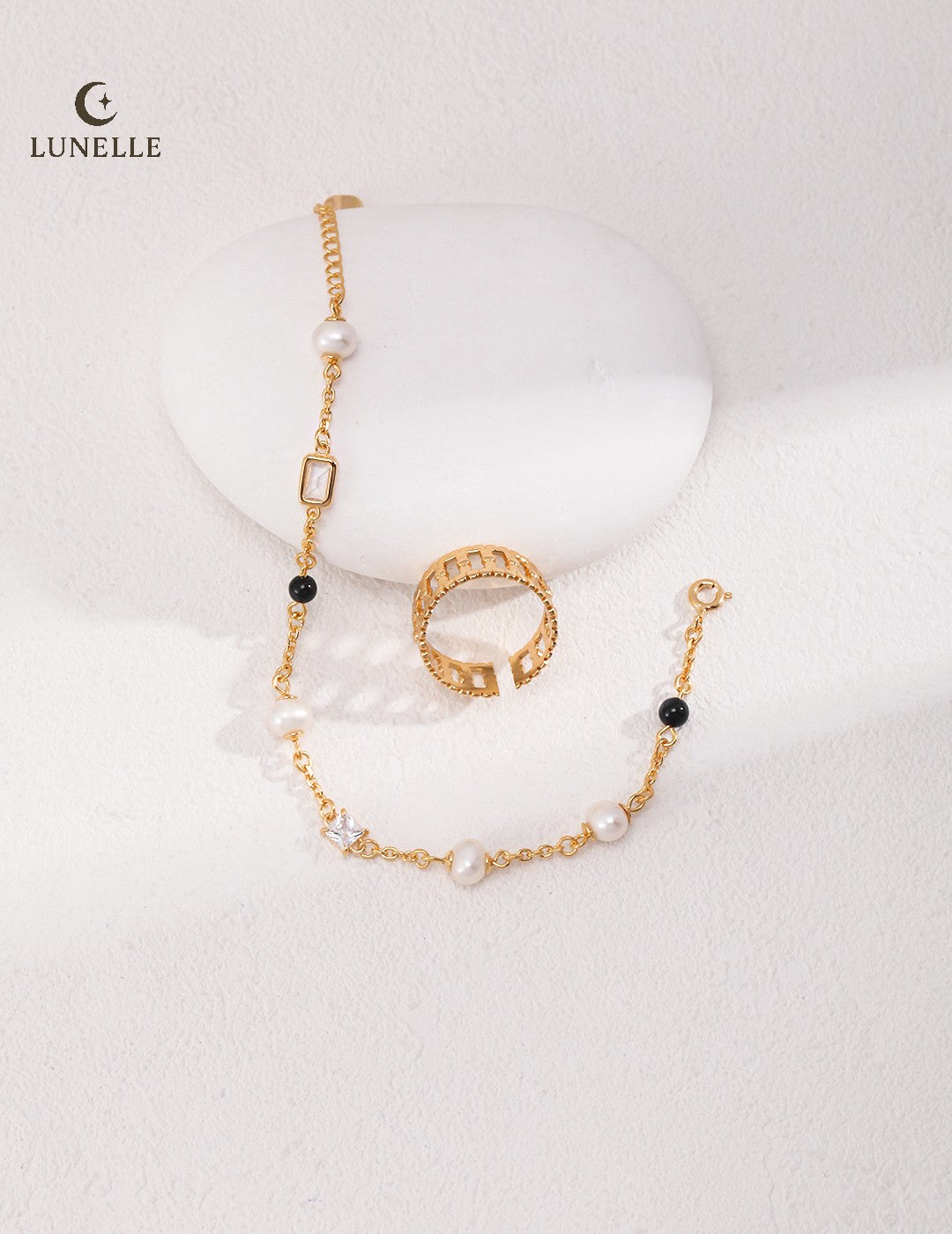 Pearl Onyx Silver Bracelet