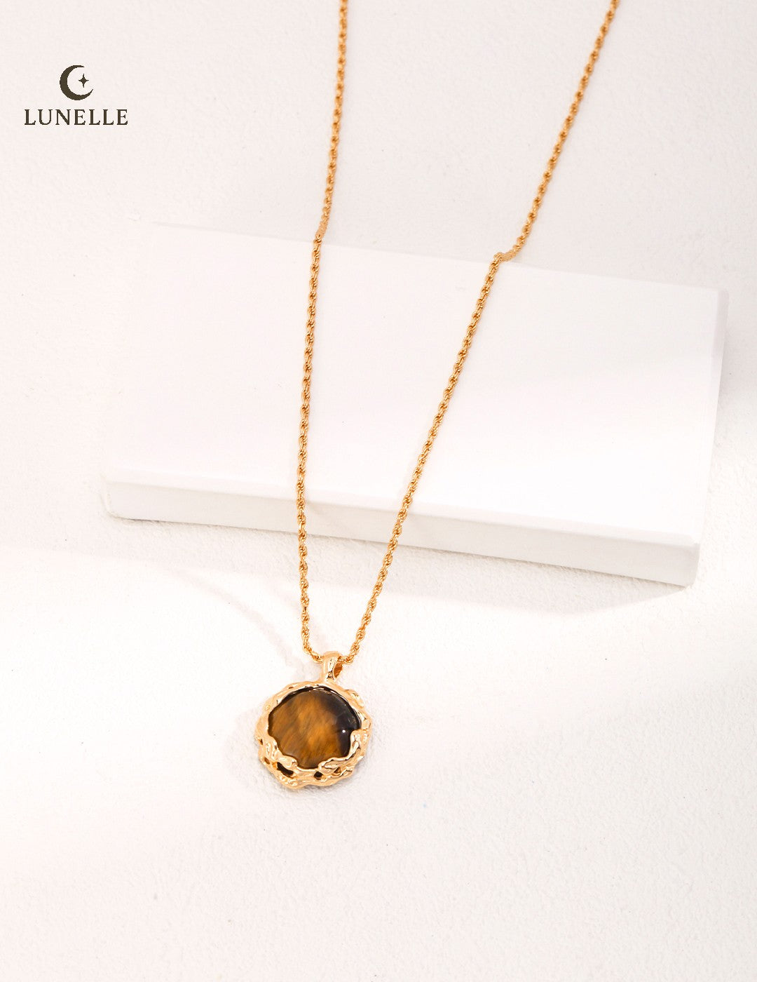 Hand Carved Lava Texture Tiger Eye Pendant Necklace