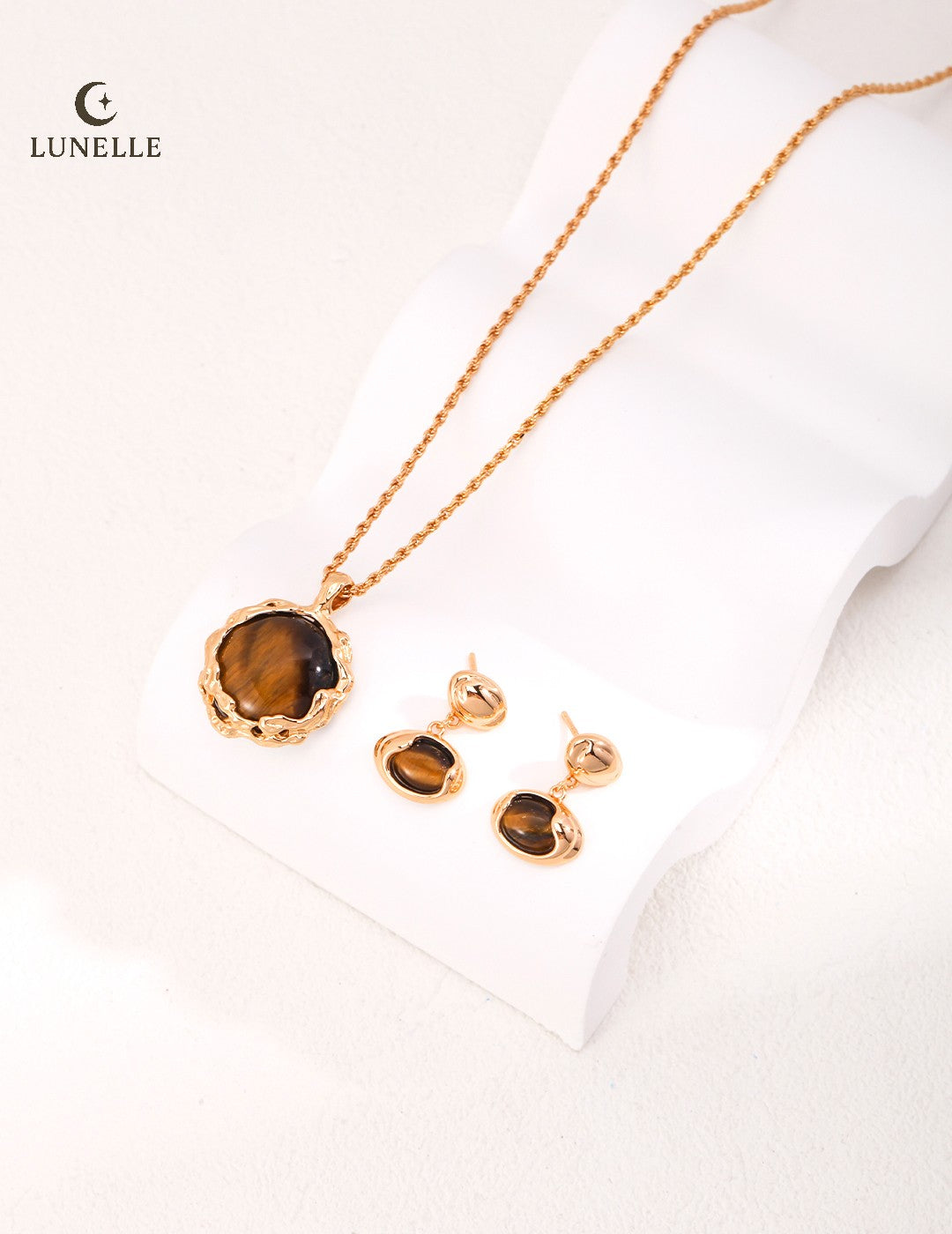 Hand Carved Lava Texture Tiger Eye Pendant Necklace