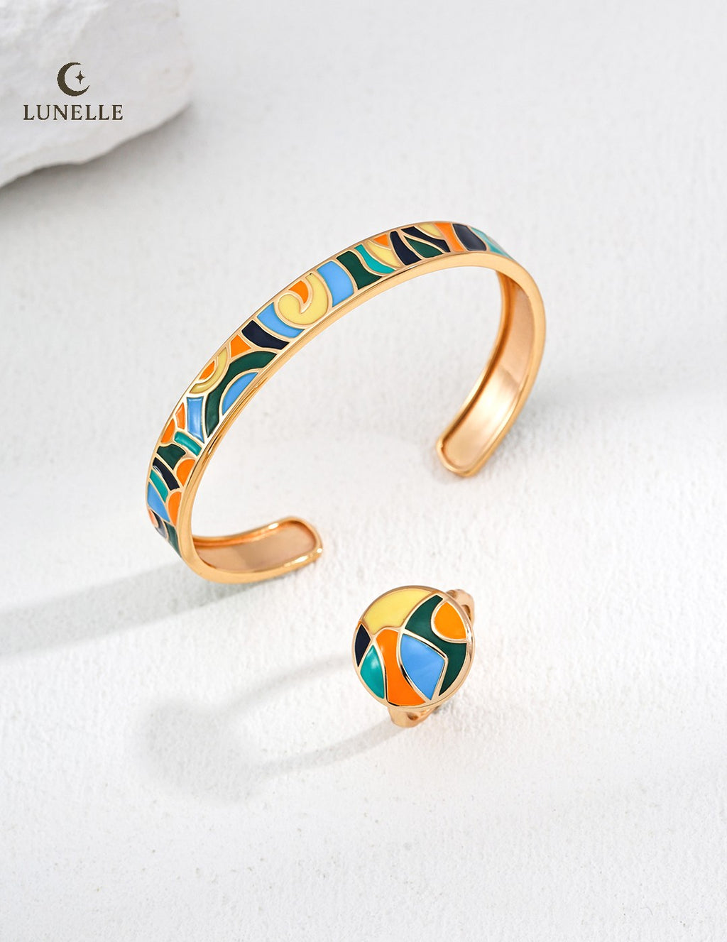 Enamel Painted Silver Bangle Vintage Style