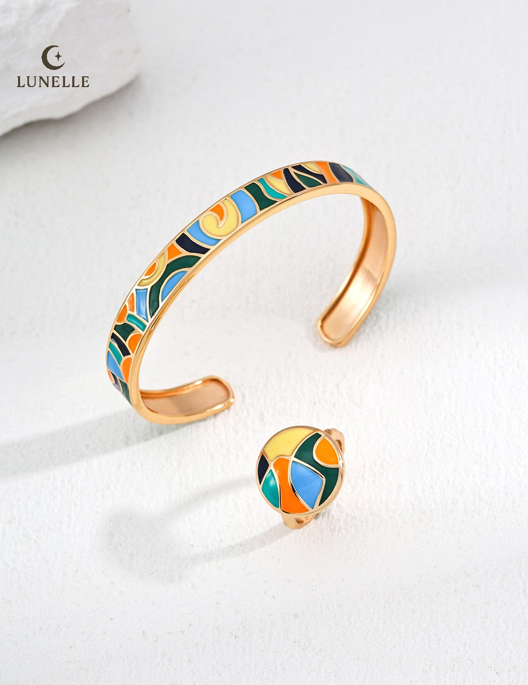 Enamel Painted Silver Bangle Vintage Style