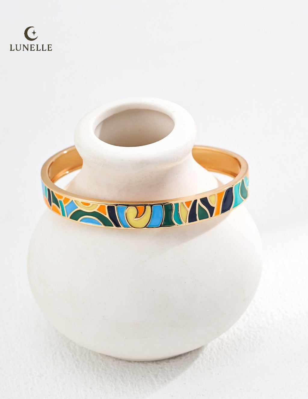 Enamel Painted Silver Bangle Vintage Style