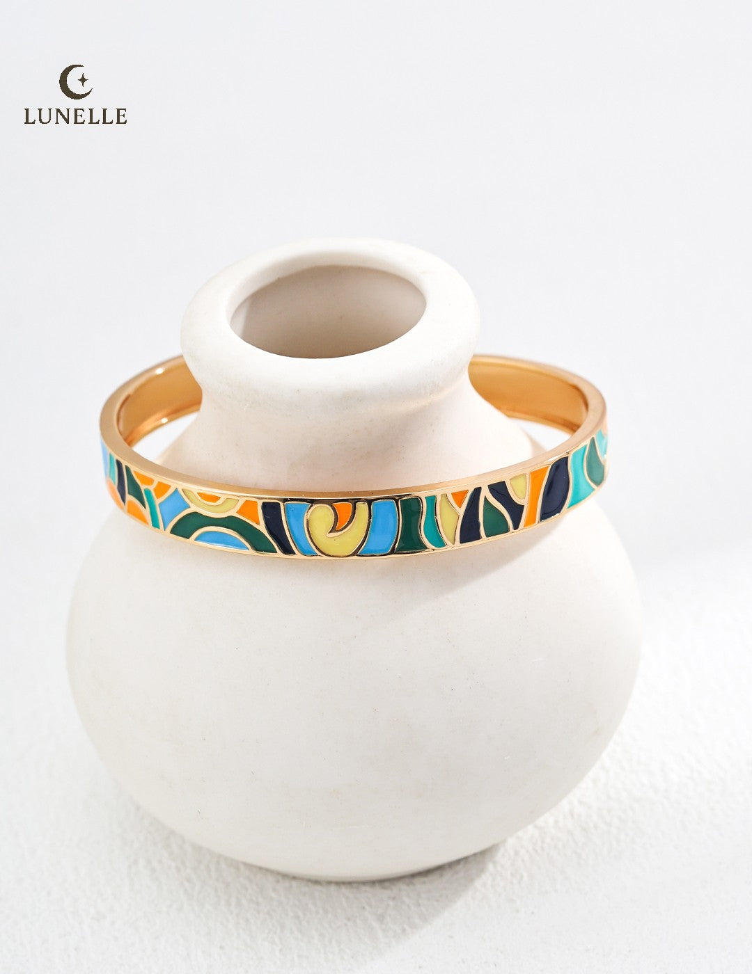 Enamel Painted Silver Bangle Vintage Style