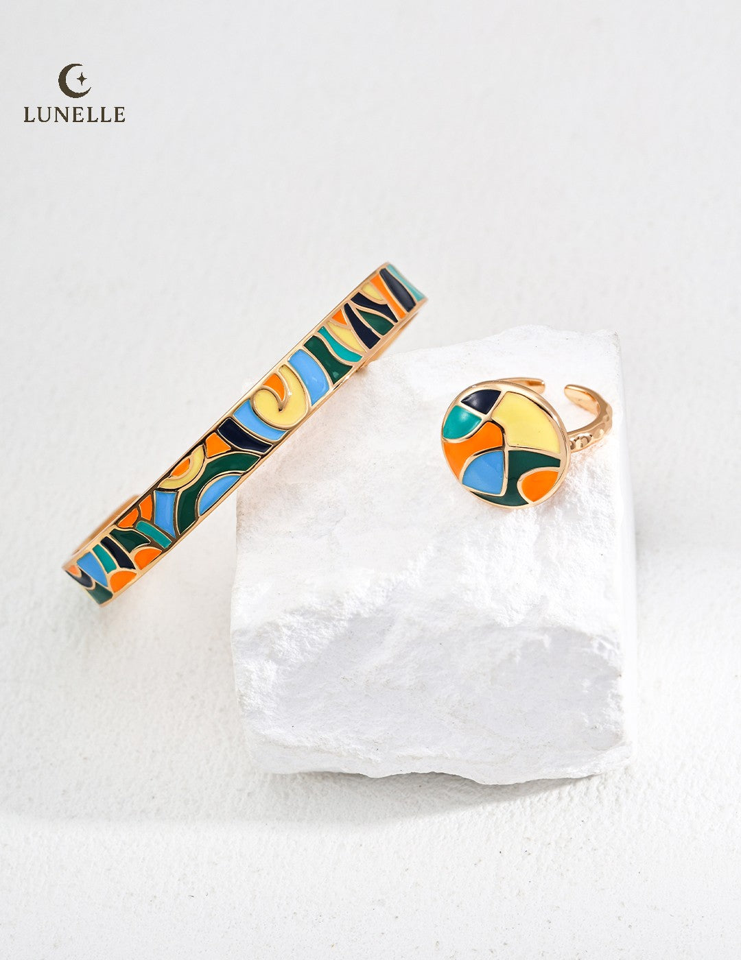 Enamel Painted Silver Bangle Vintage Style