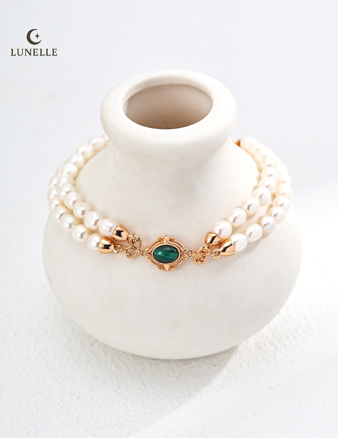 Malachite Pearl Double Strand Silver Bracelet