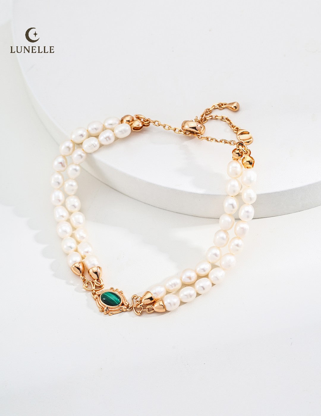 Malachite Pearl Double Strand Silver Bracelet