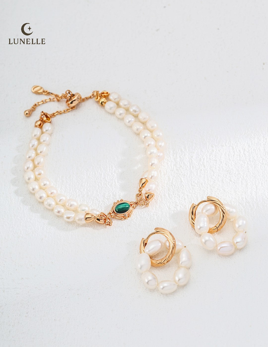 Malachite Pearl Double Strand Silver Bracelet