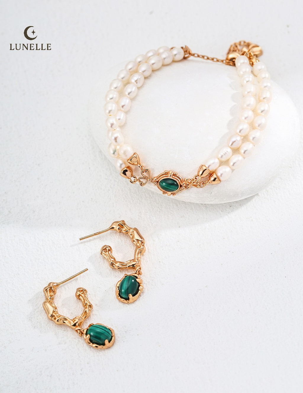 Malachite Pearl Double Strand Silver Bracelet