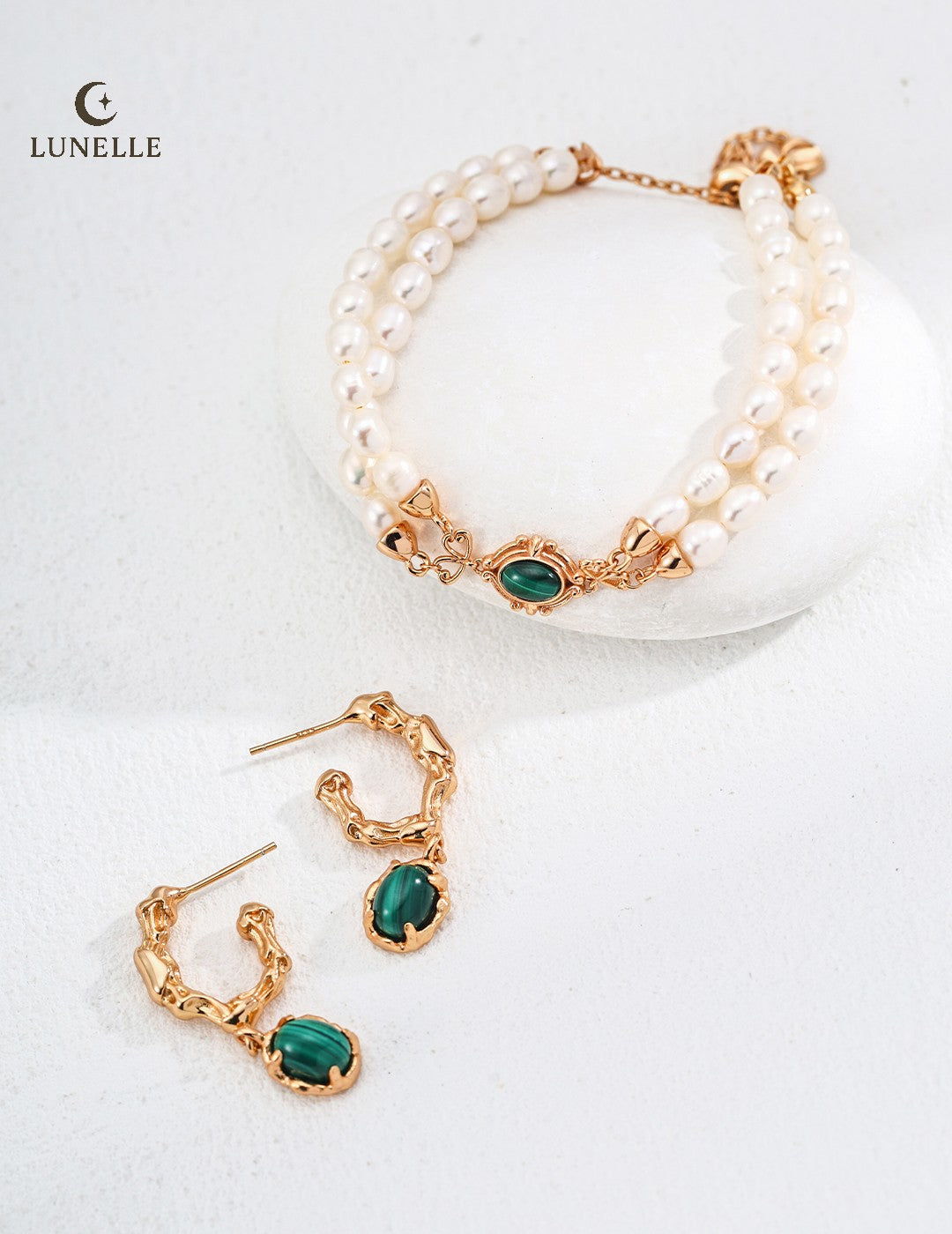Malachite Pearl Double Strand Silver Bracelet