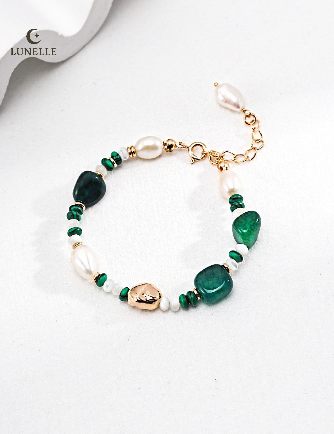Malachite Pearl Agate Bracelet in Sterling Silver