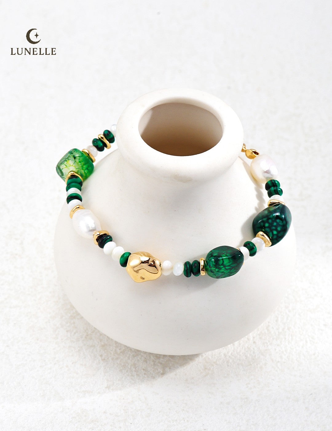 Malachite Pearl Agate Bracelet in Sterling Silver