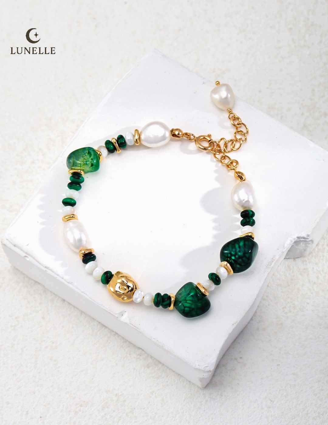 Malachite Pearl Agate Bracelet in Sterling Silver