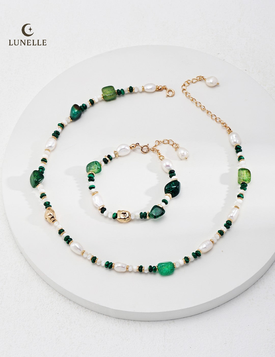 Malachite Pearl Agate Bracelet in Sterling Silver