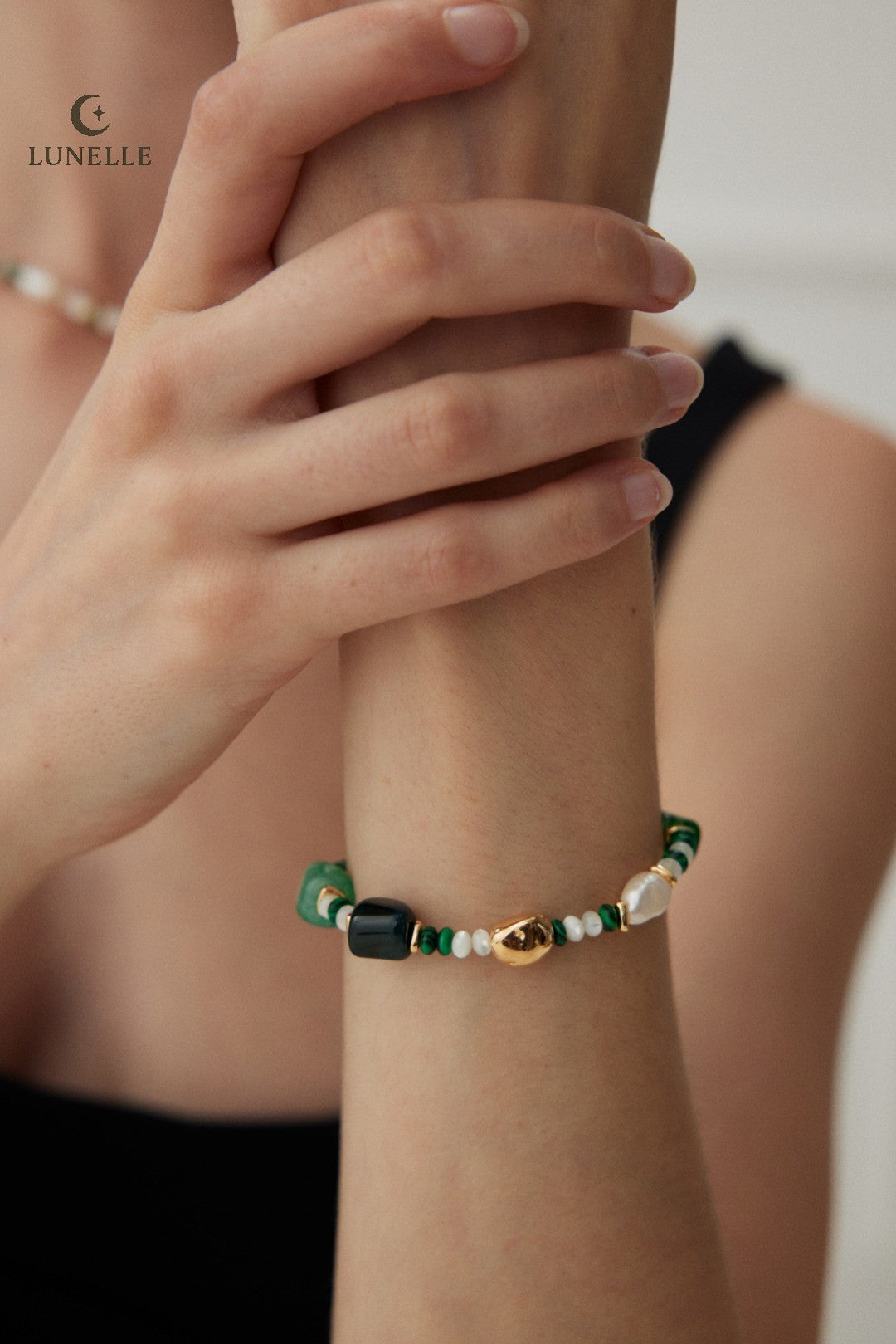 Malachite Pearl Agate Bracelet in Sterling Silver