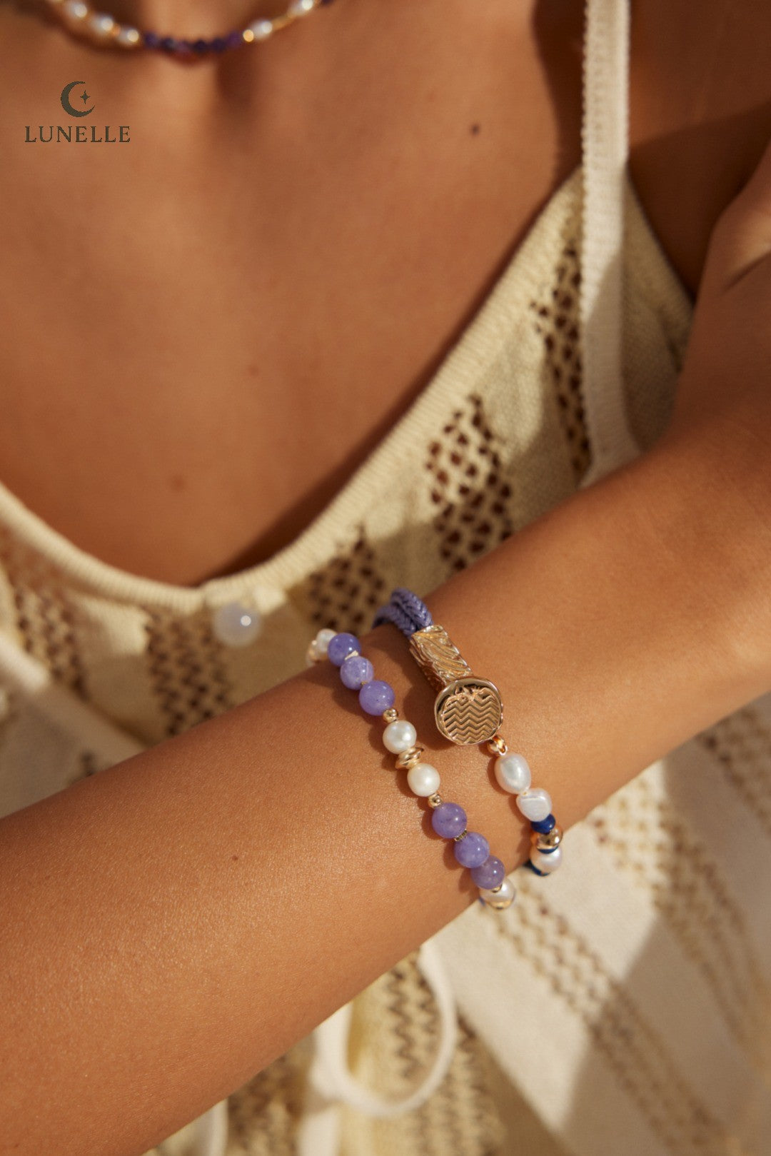 Lapis Pearl Silver Bracelet with Blue Cord