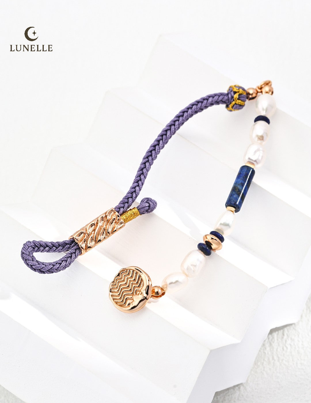 Lapis Pearl Silver Bracelet with Blue Cord