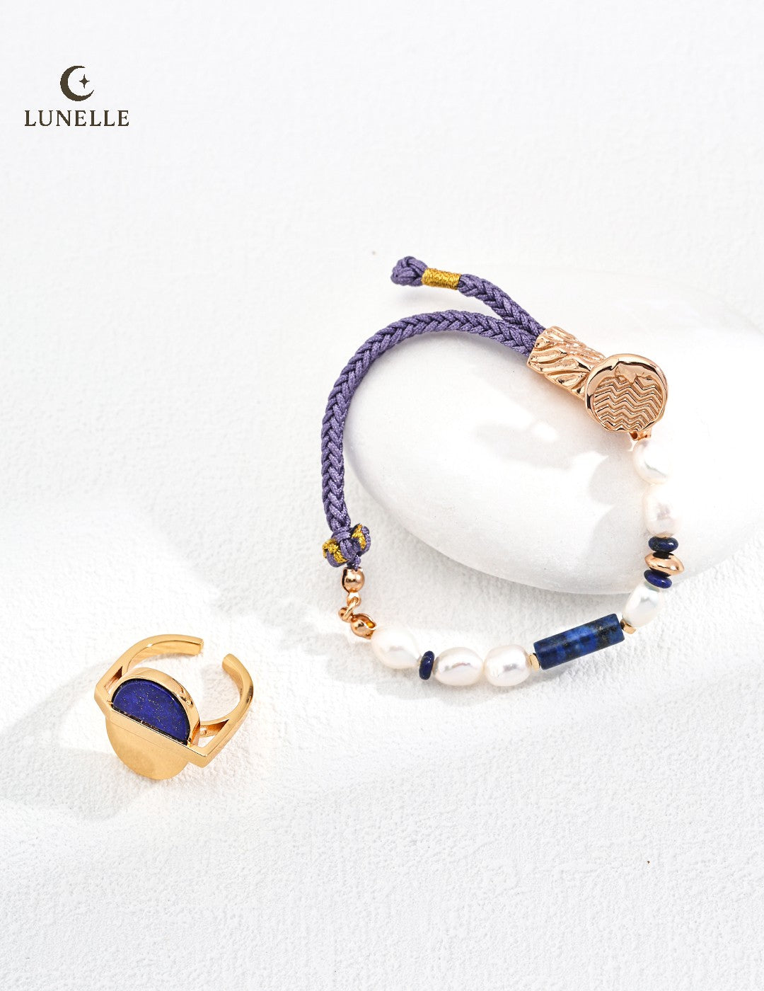 Lapis Pearl Silver Bracelet with Blue Cord