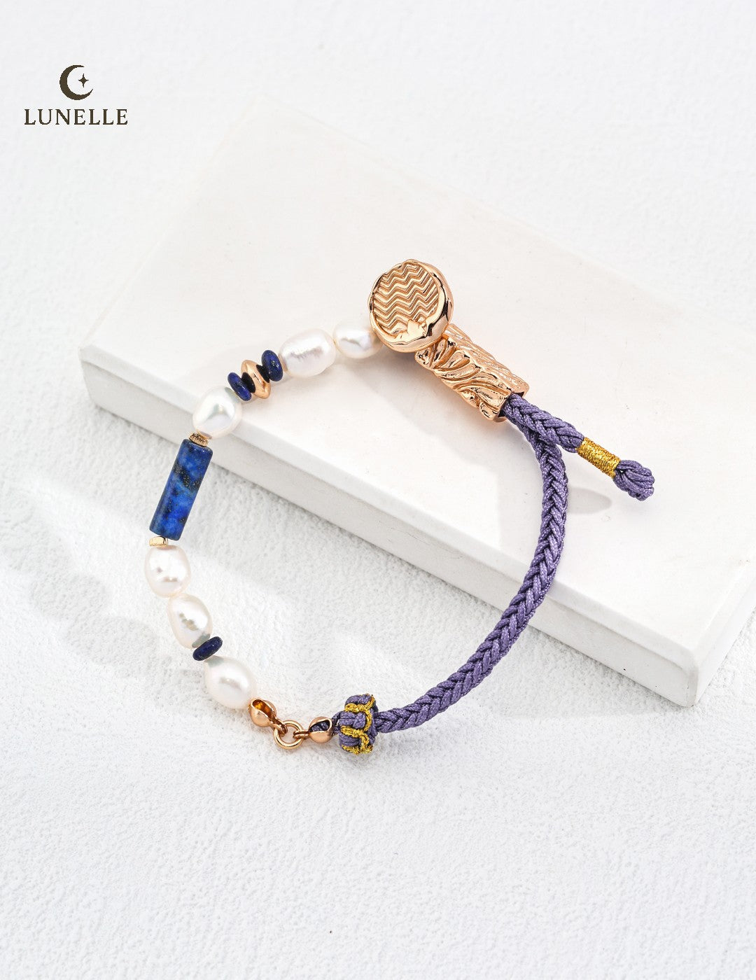 Lapis Pearl Silver Bracelet with Blue Cord