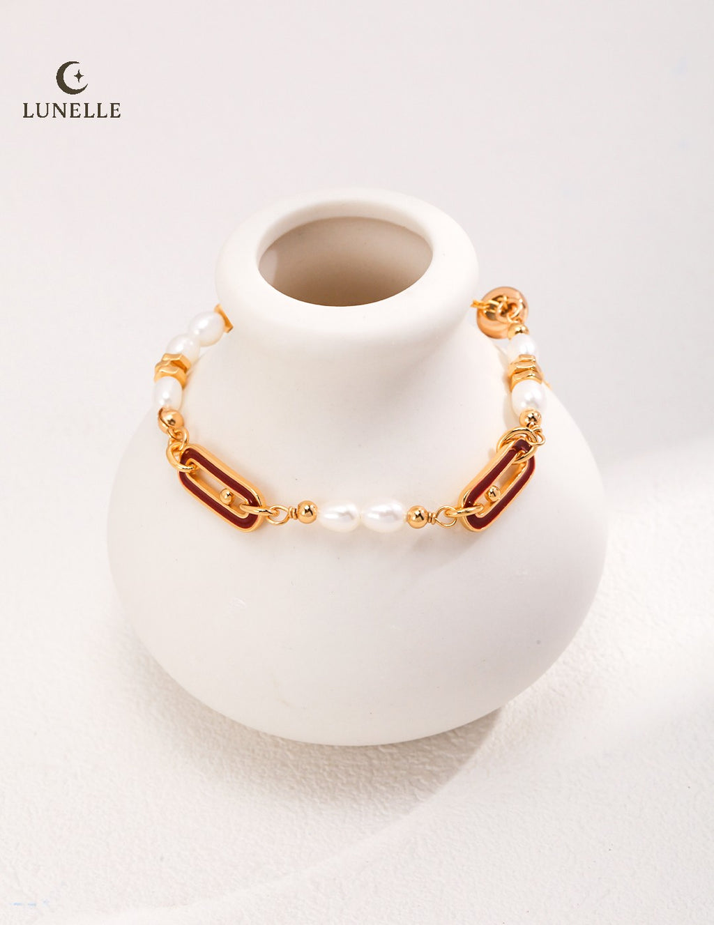 Crimson Enamel Pearl Pull Bracelet in Sterling Silver