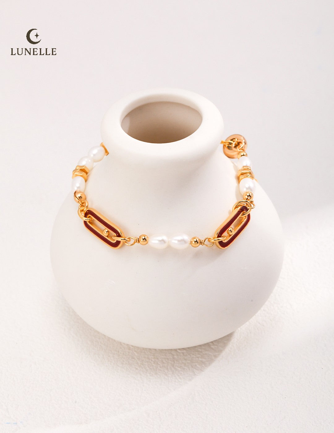 Crimson Enamel Pearl Pull Bracelet in Sterling Silver
