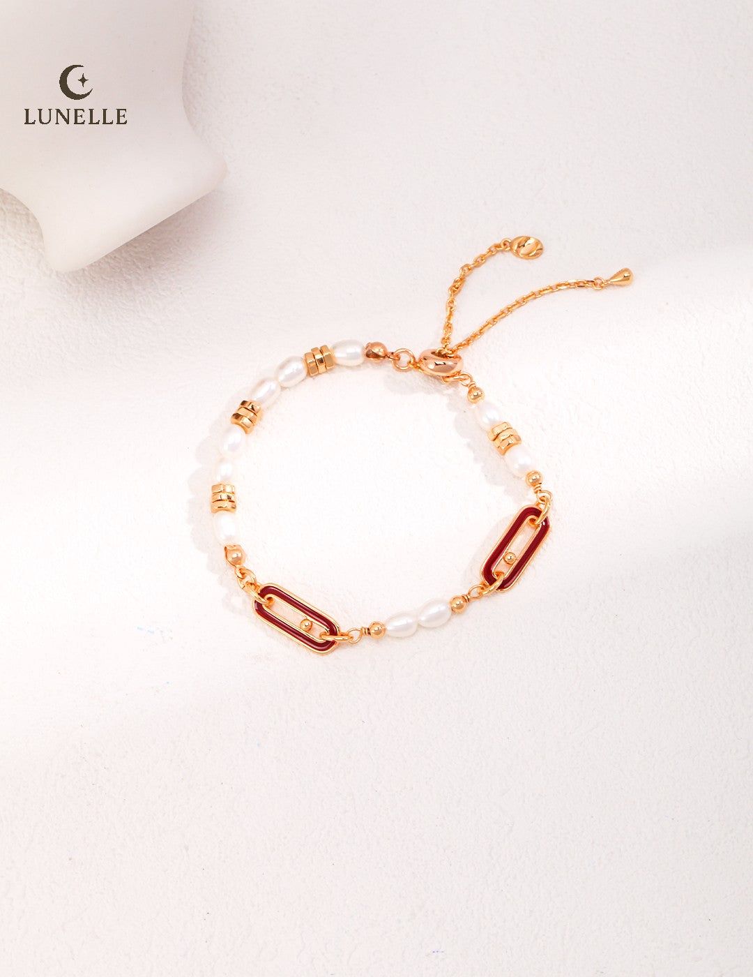 Crimson Enamel Pearl Pull Bracelet in Sterling Silver