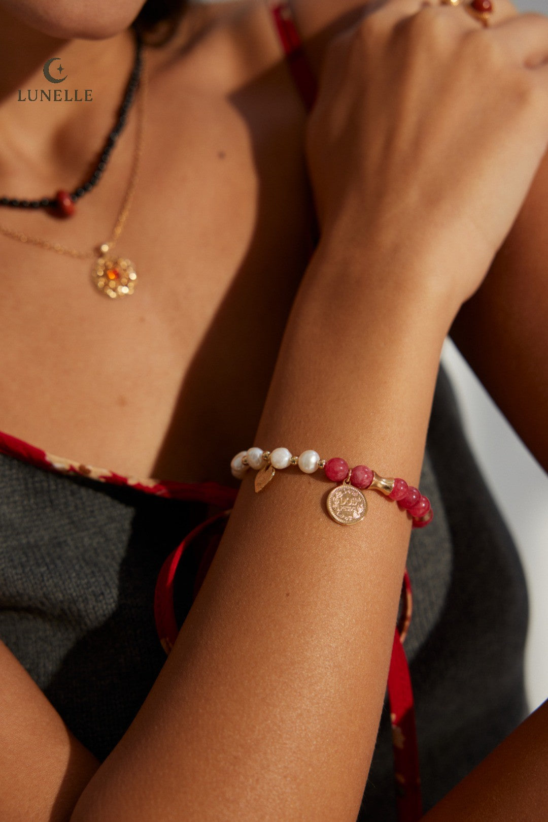Blush Glow Natural Rhodochrosite Pearl Bracelet