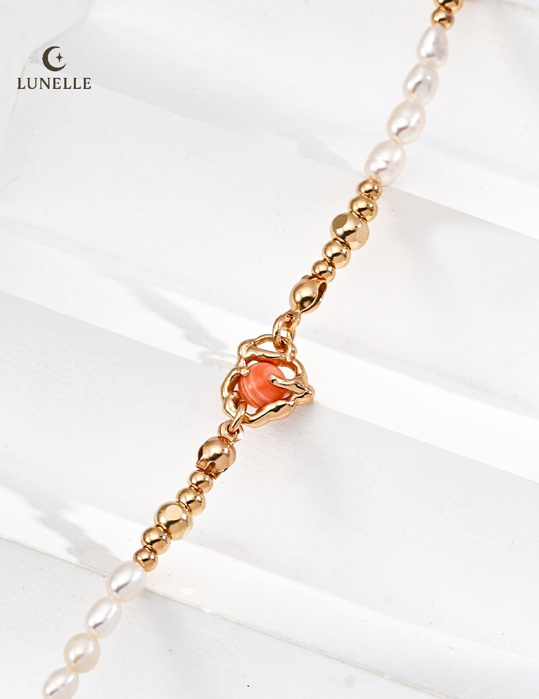 Star Clasp Pearl Necklace with Rhodochrosite Accent
