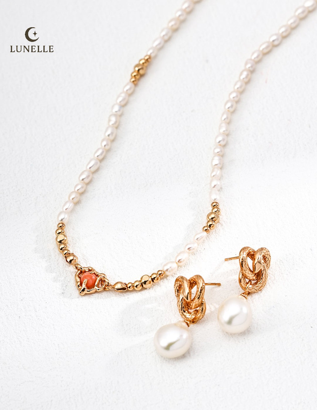 Star Clasp Pearl Necklace with Rhodochrosite Accent