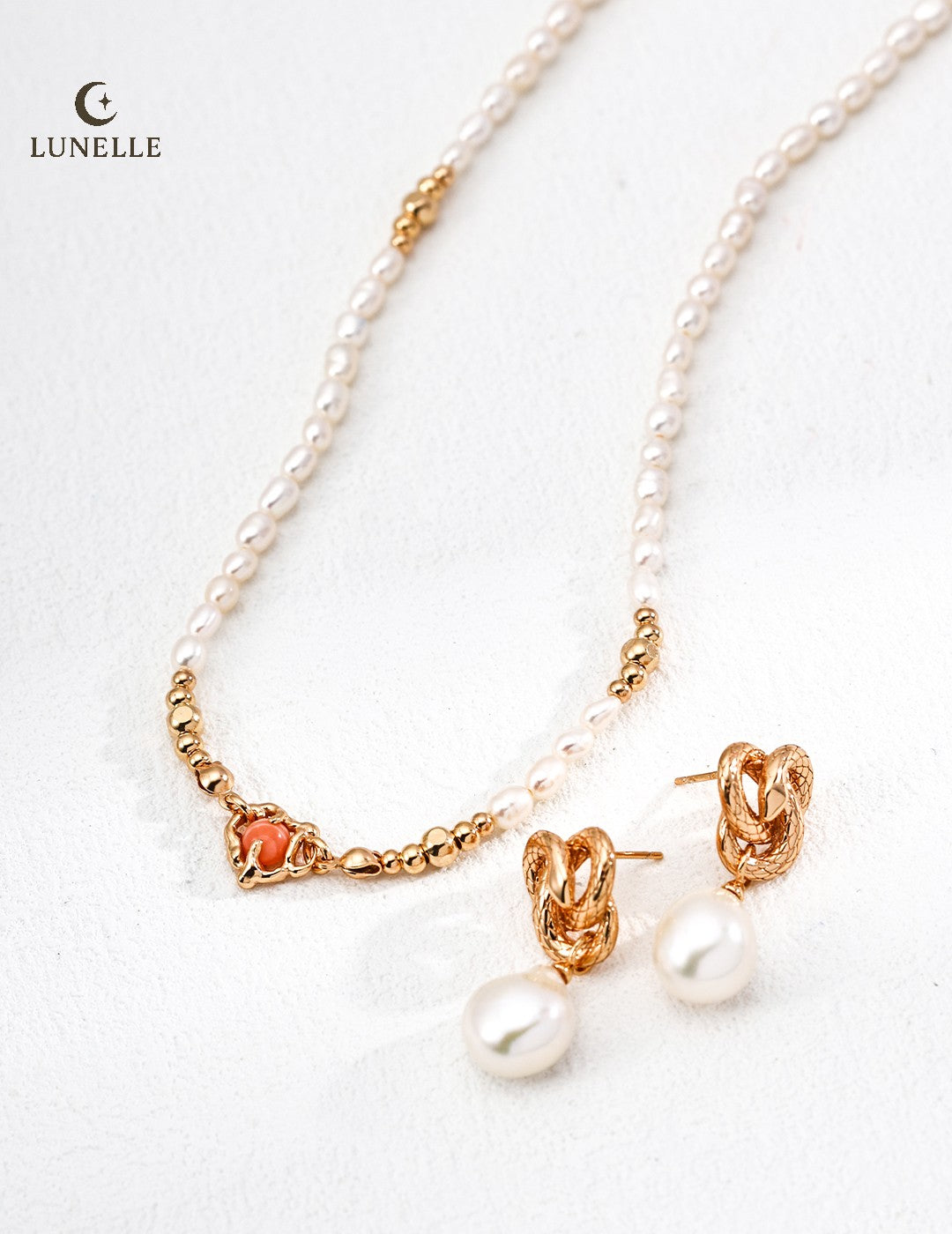Star Clasp Pearl Necklace with Rhodochrosite Accent