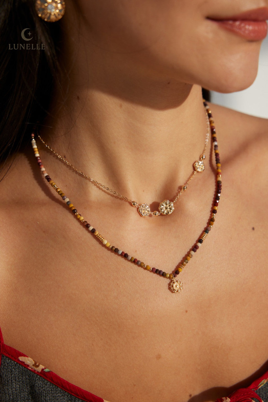Vintage Dandelion Pendant Necklace in Citrine Jasper and Sterling Silver