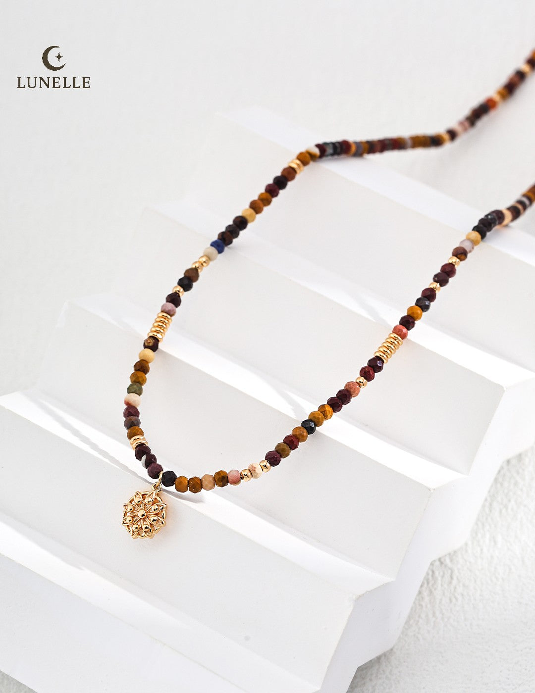 Vintage Dandelion Pendant Necklace in Citrine Jasper and Sterling Silver