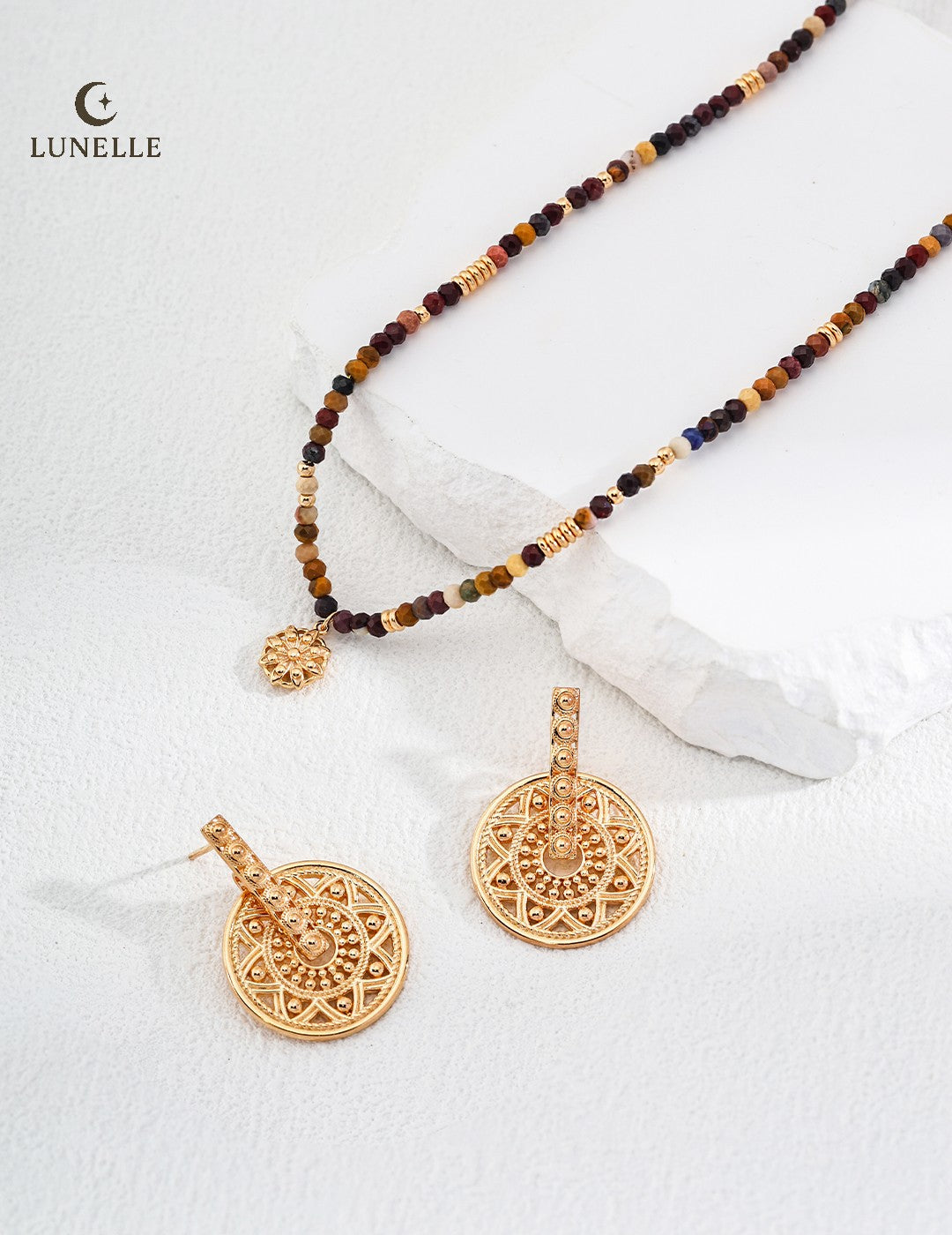 Vintage Dandelion Pendant Necklace in Citrine Jasper and Sterling Silver
