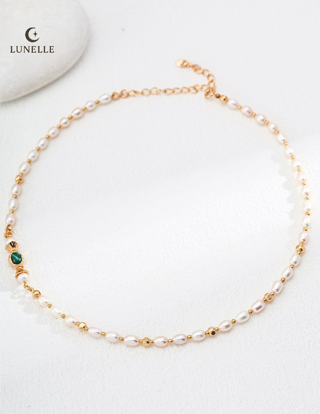Malachite Accent Pearl Necklace in Sterling Silver