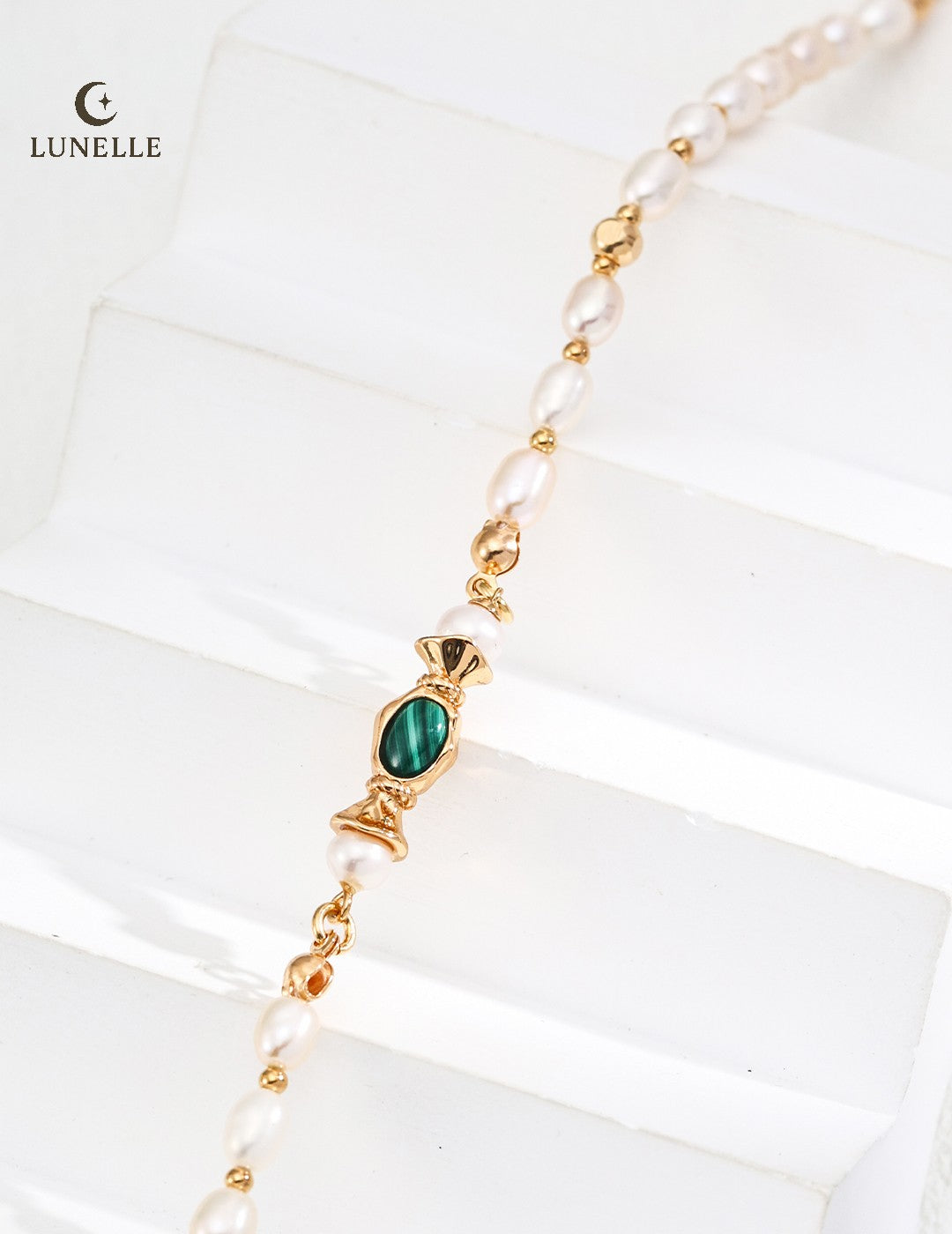 Malachite Accent Pearl Necklace in Sterling Silver
