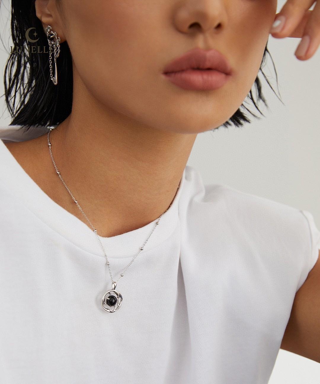 Liquid Flow Onyx Pendant in Sterling Silver