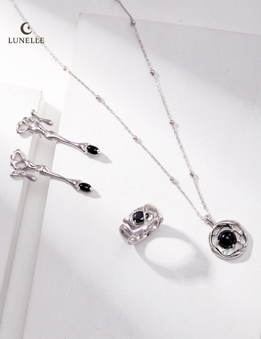 Liquid Flow Onyx Pendant in Sterling Silver
