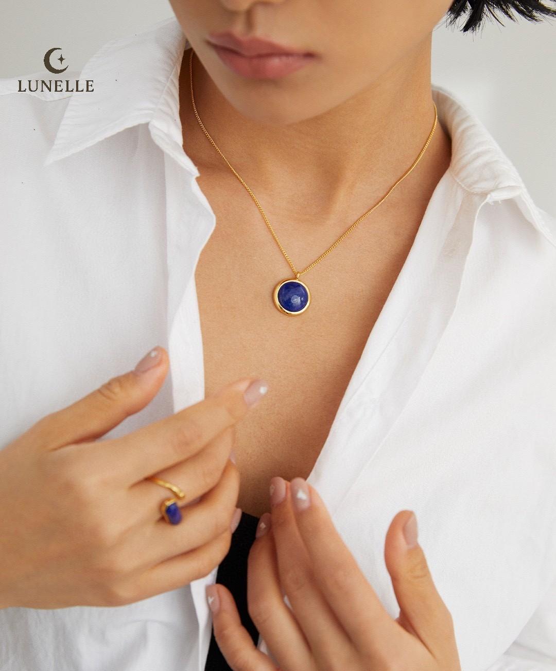 Golden Framed Lapis Pendant in Sterling Silver